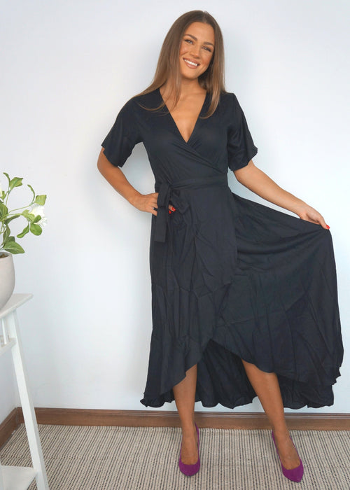 black wrap dress